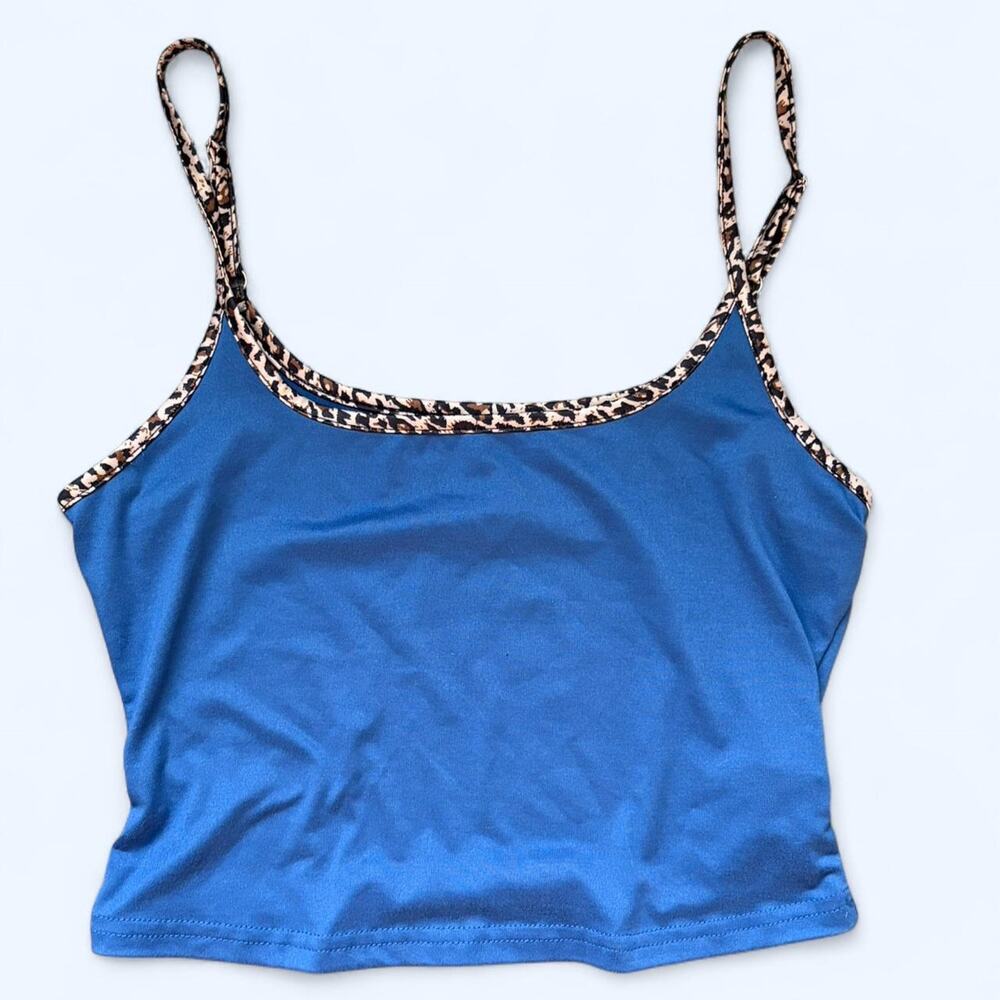 Blue Tank with Cheetah Print Straps - S